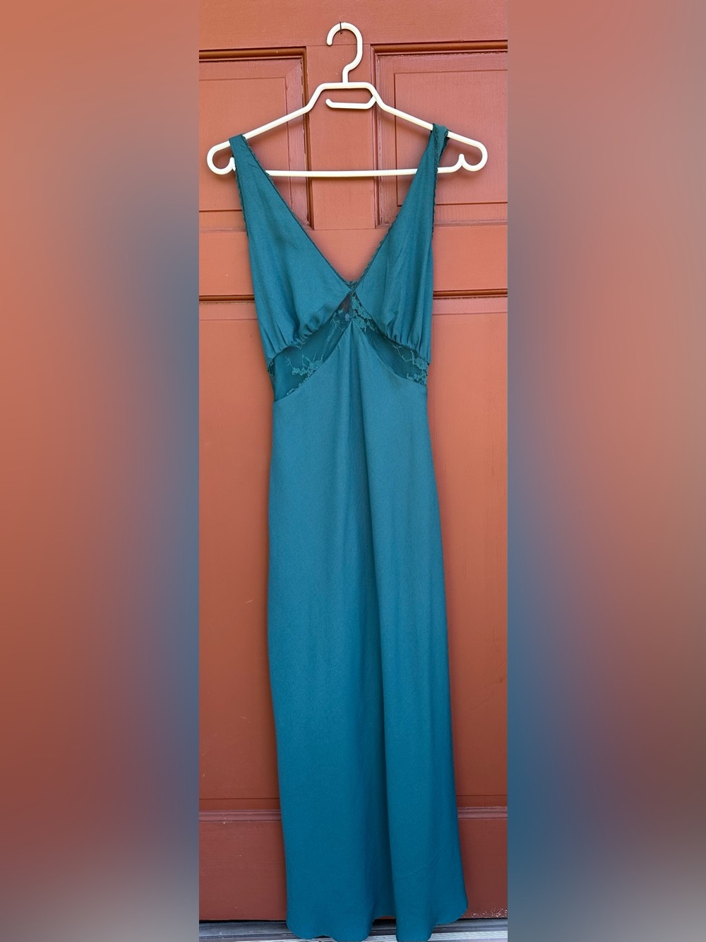 wild fable Teal Deep V Lace-Trim Maxi Dress